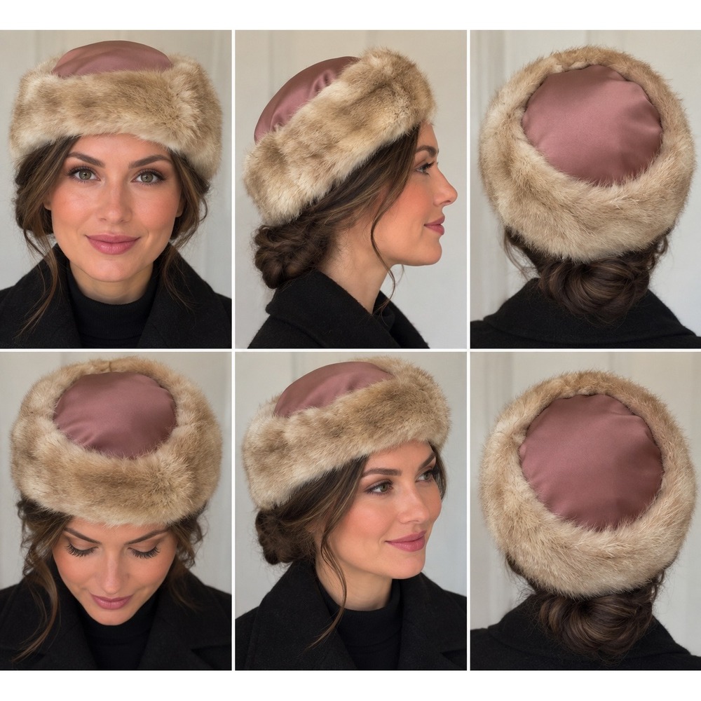 Vintage Deborah Exclusive Genuine Mink Fur Pillbox Hat 1950s Satin Lined Tan